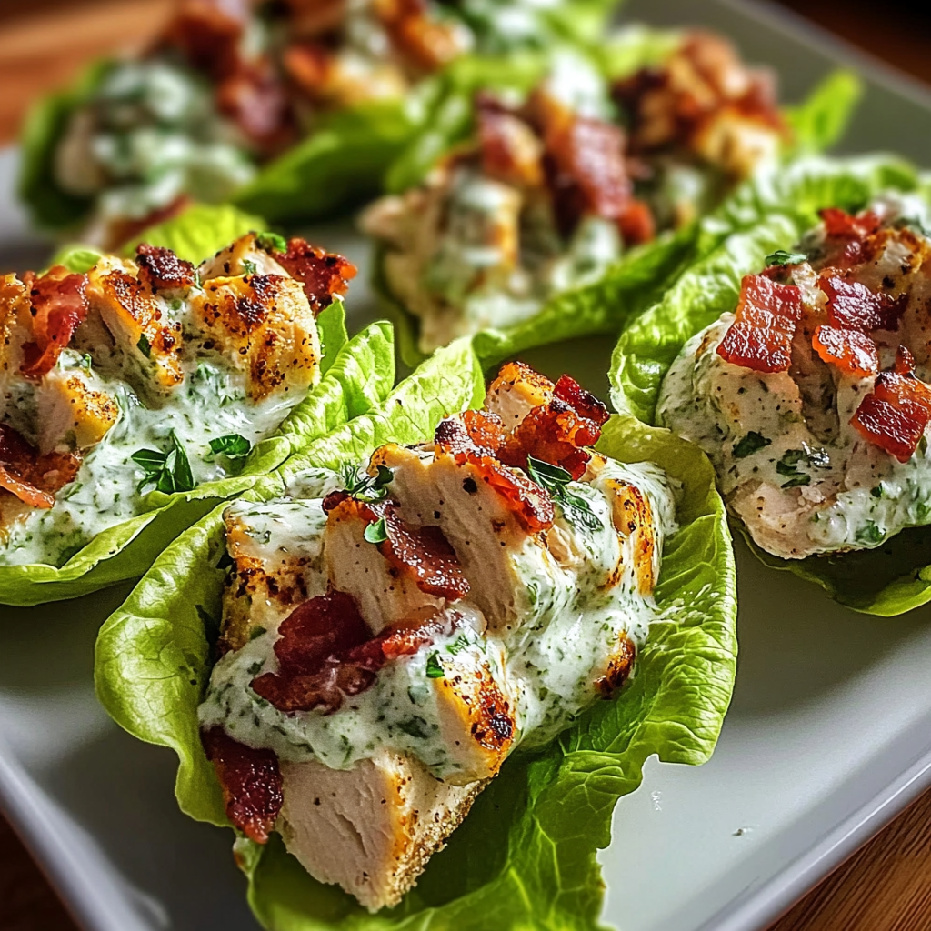 Recipe preparation for Chicken Bacon Ranch Lettuce Boats