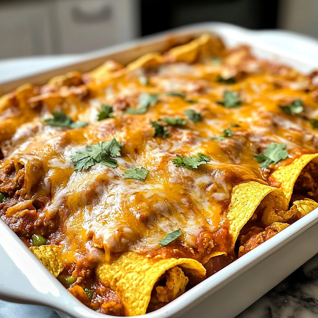 Recipe preparation for Tortilla Chip Enchiladas