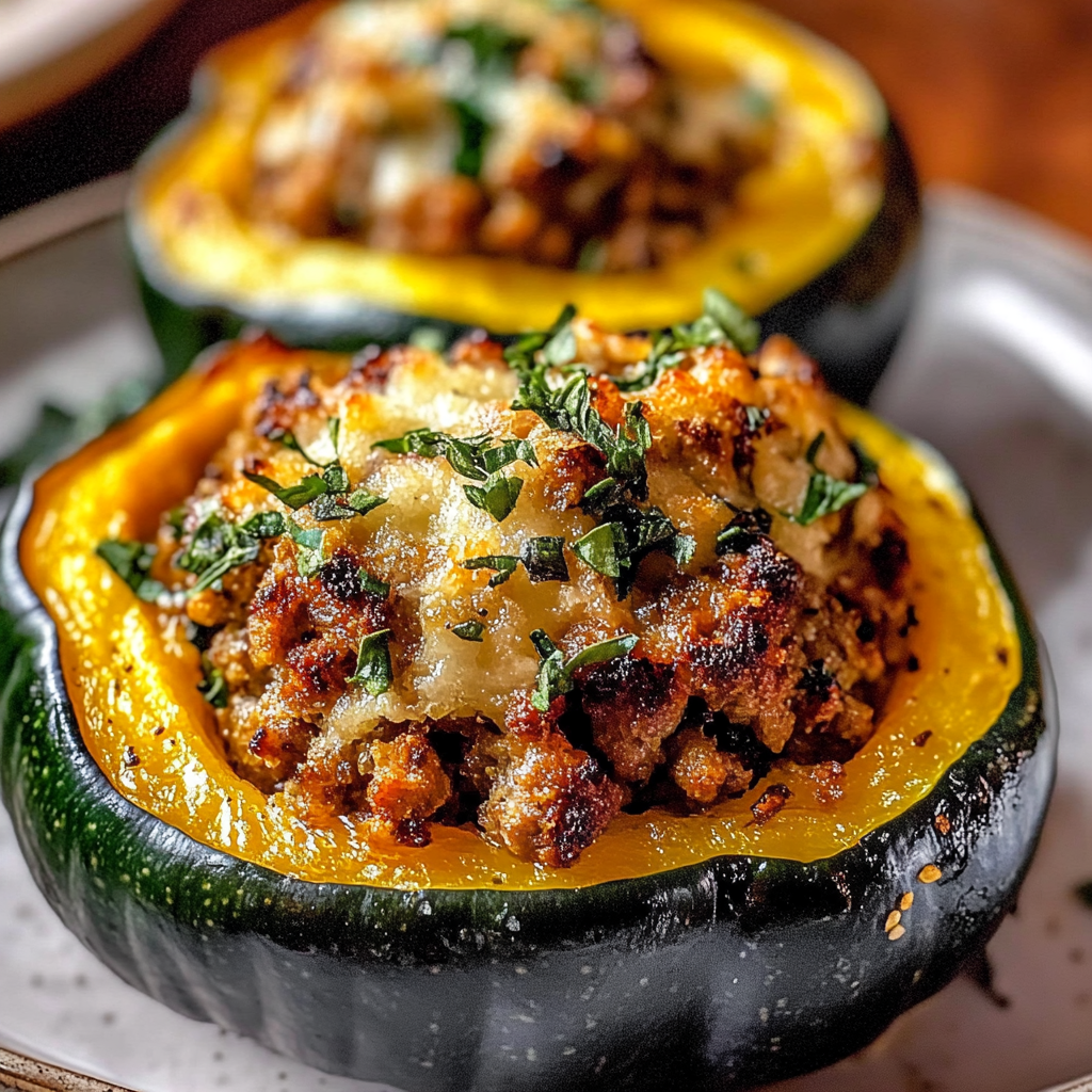 Recipe preparation for Sausage Stuffed Acorn Squash