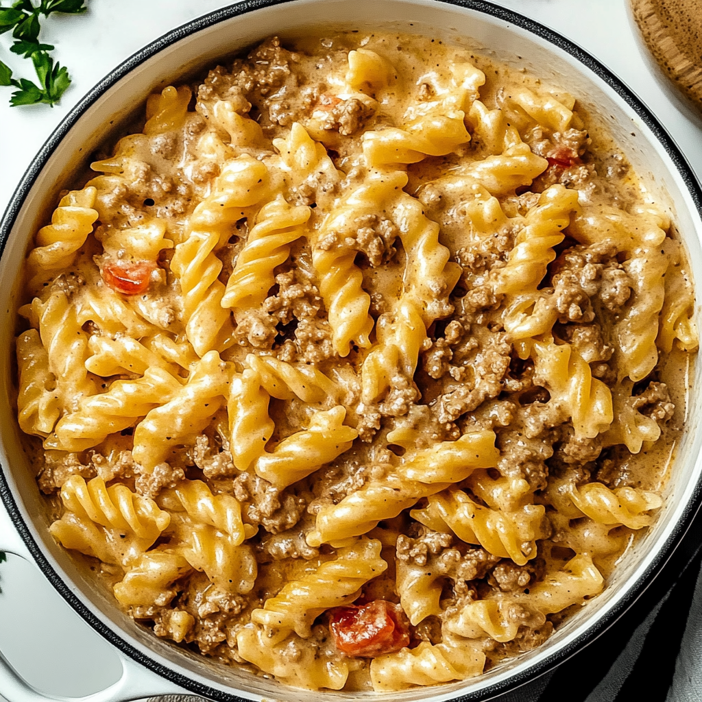 Recipe preparation for Stovetop Creamy Ground Beef Pasta