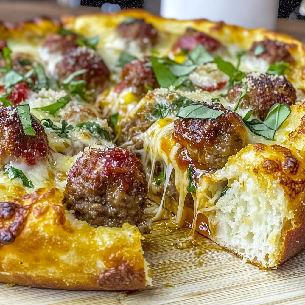 Recipe preparation for Deep Dish Meatball Pizza