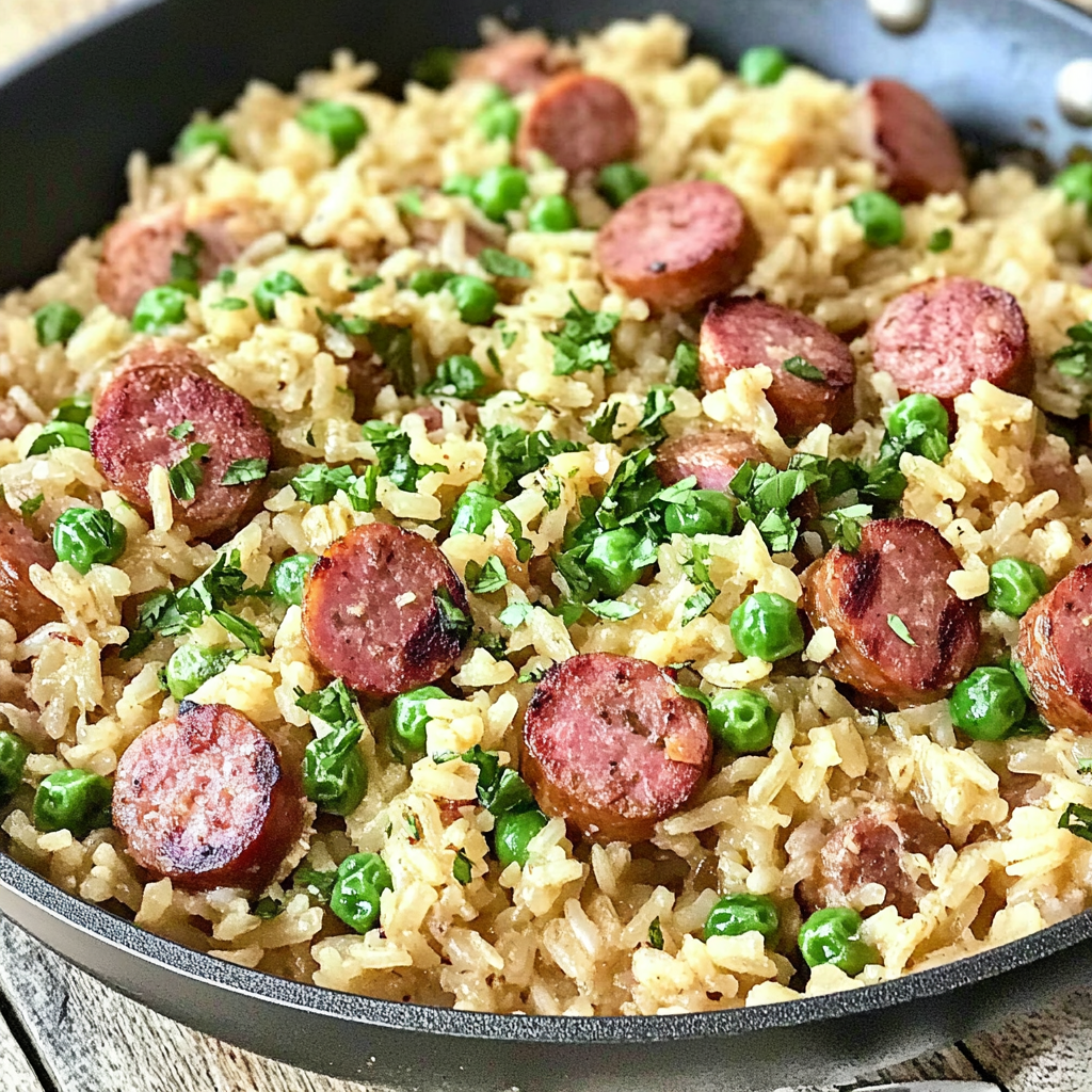 Recipe preparation for Kielbasa Rice Skillet