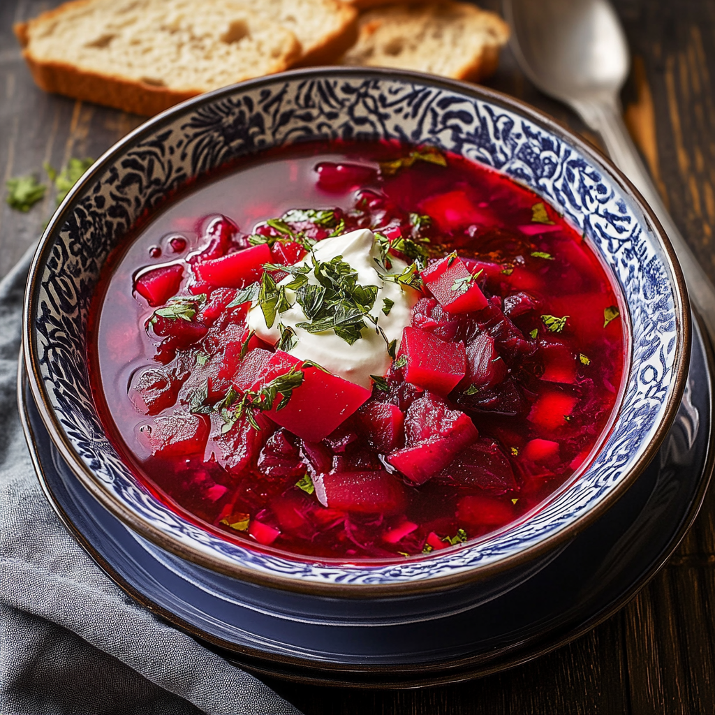 Recipe preparation for Classic Beet Borscht Soup