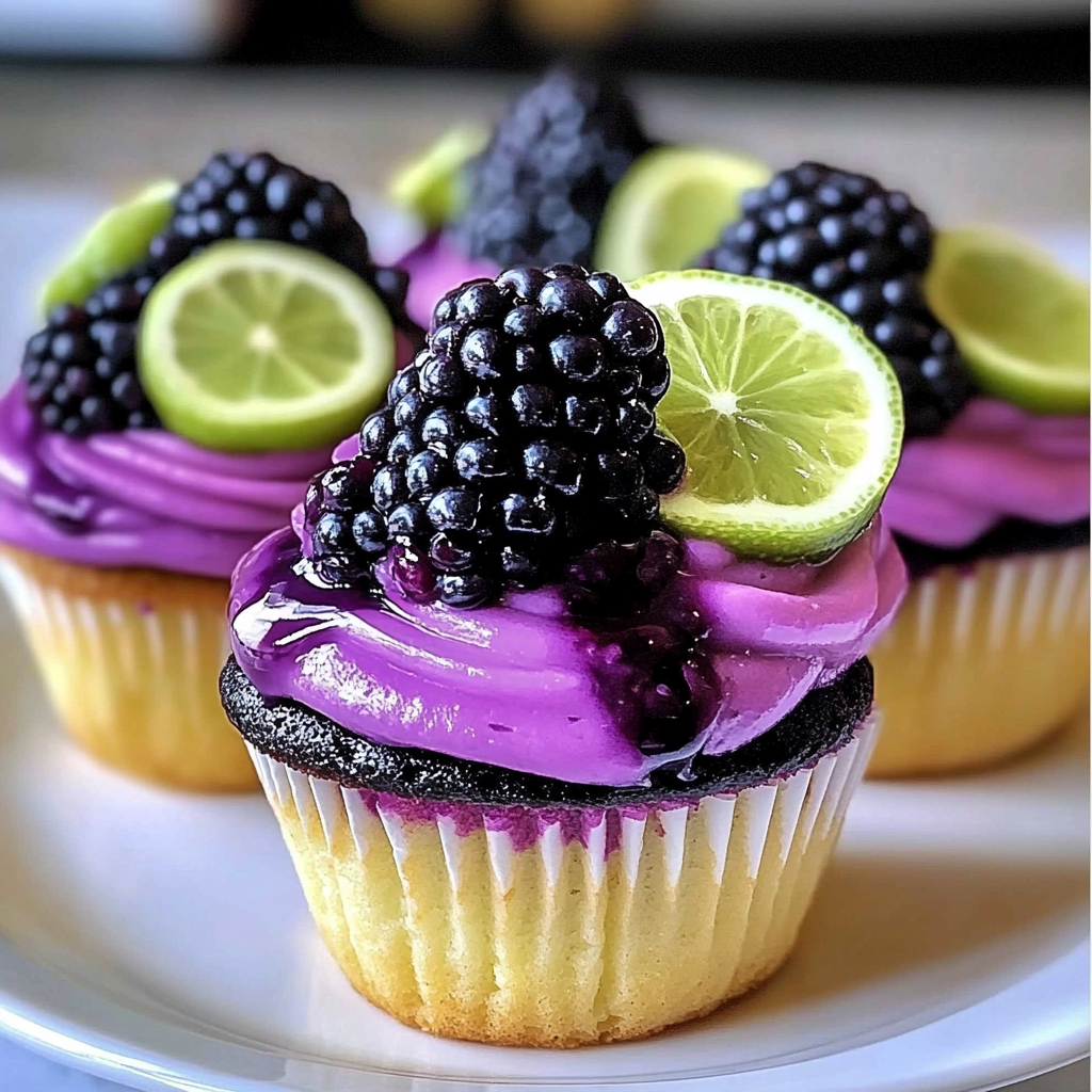 Recipe preparation for Blackberry Lime Cheesecake Cupcakes