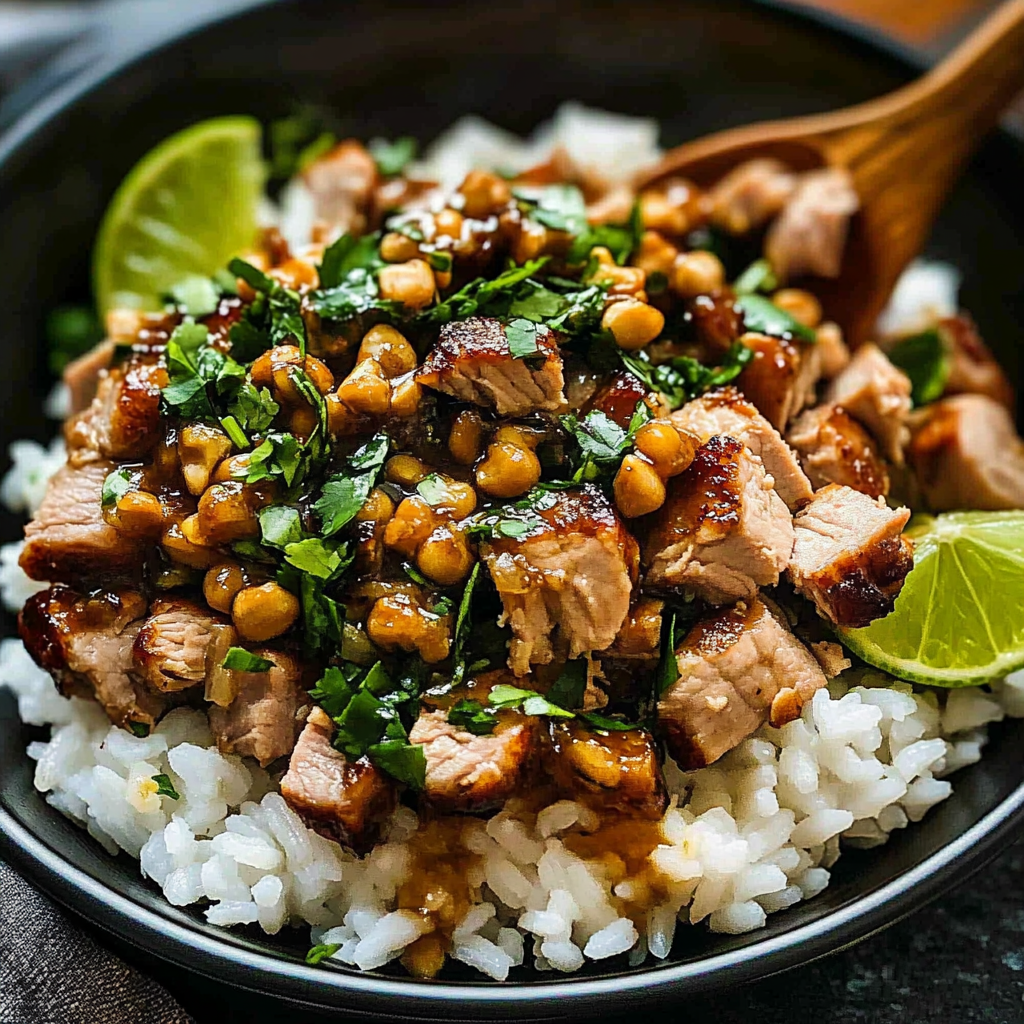 Recipe preparation for Ginger Lime Pork with Coconut Rice