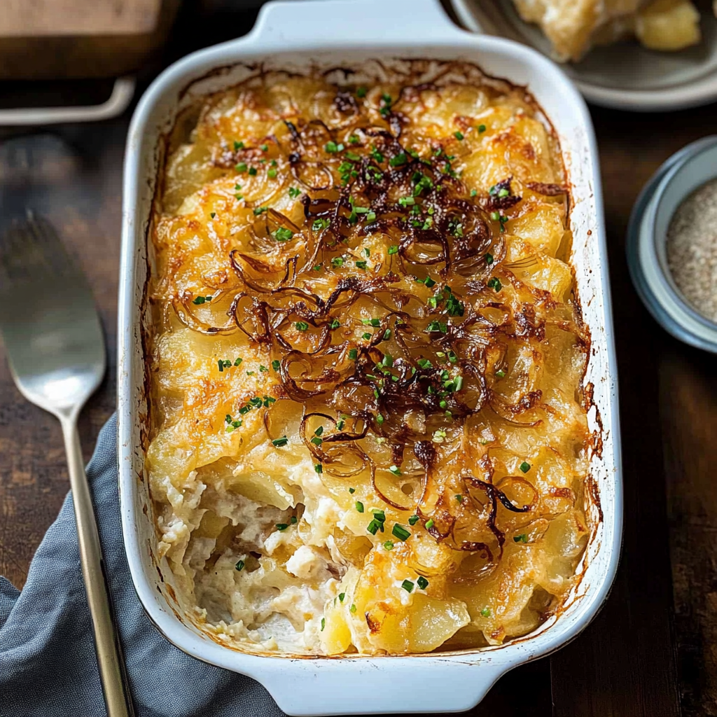 Recipe preparation for French Onion Funeral Potatoes