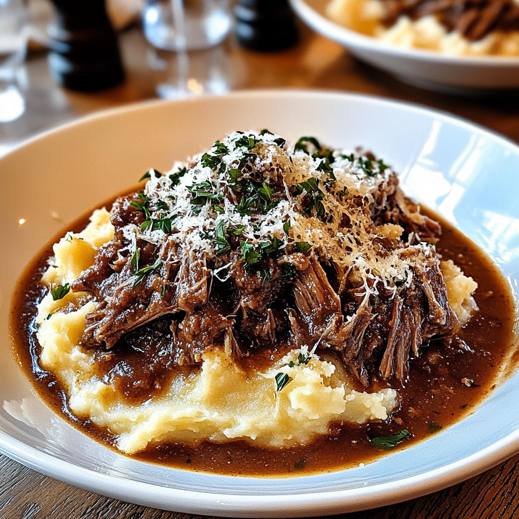 Recipe preparation for Short Rib Ragu with Parmesan Mashed Potatoes