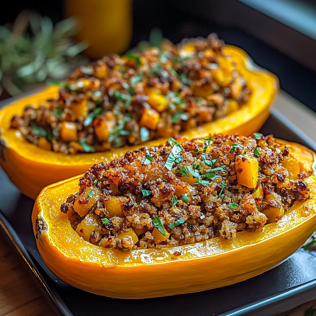 Recipe preparation for Vegan Stuffed Butternut Squash