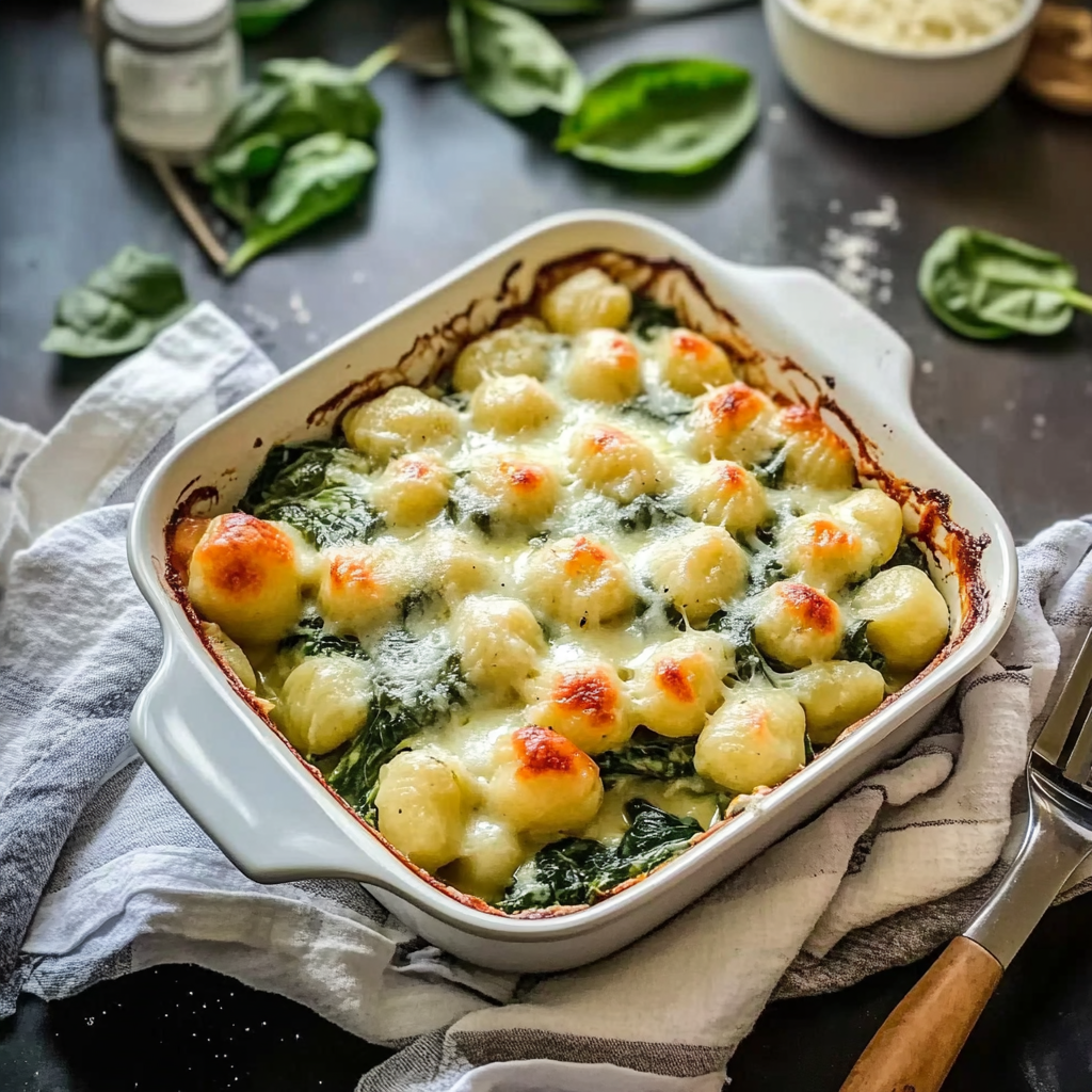 Recipe preparation for Spinach and Artichoke Gnocchi Bake: A Creamy One-Pan Wonder