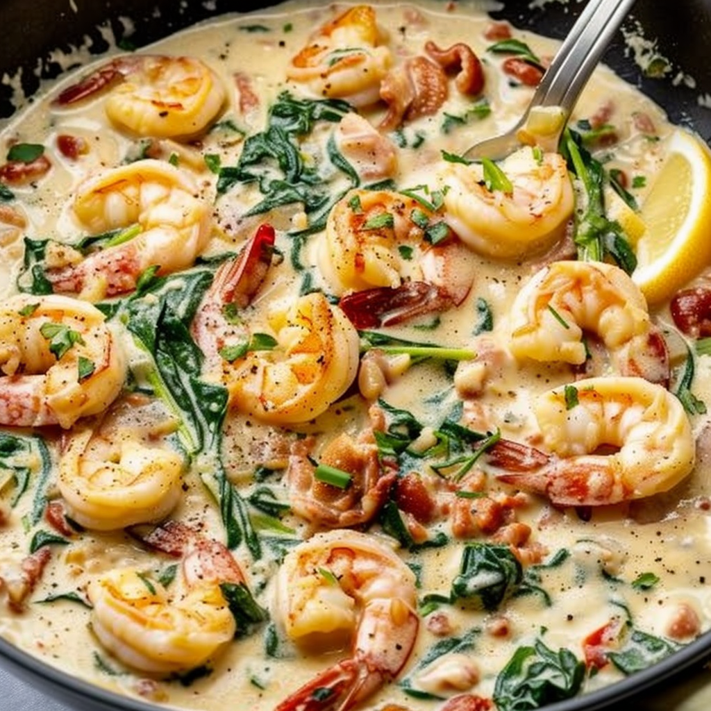 Recipe preparation for Creamy Tuscan Shrimp