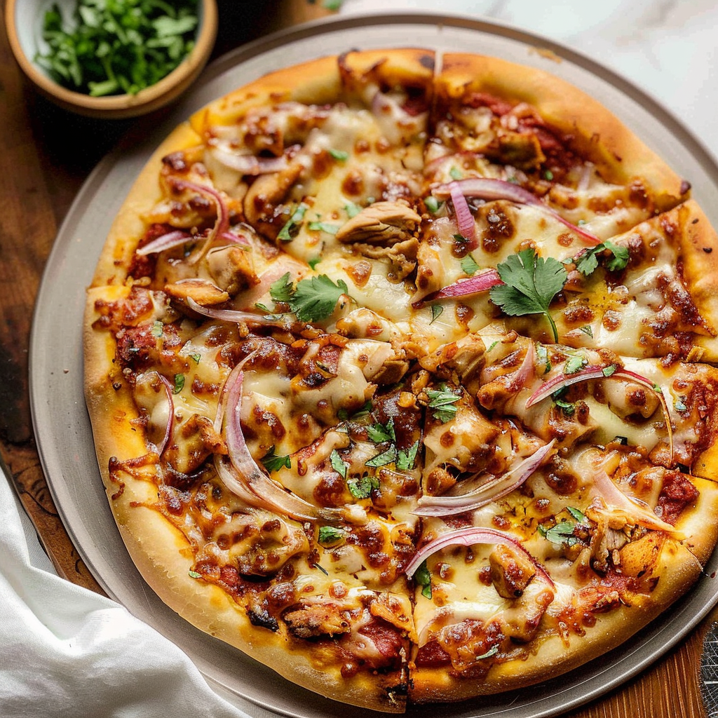 Recipe preparation for BBQ Chicken Pizza with homemade crust