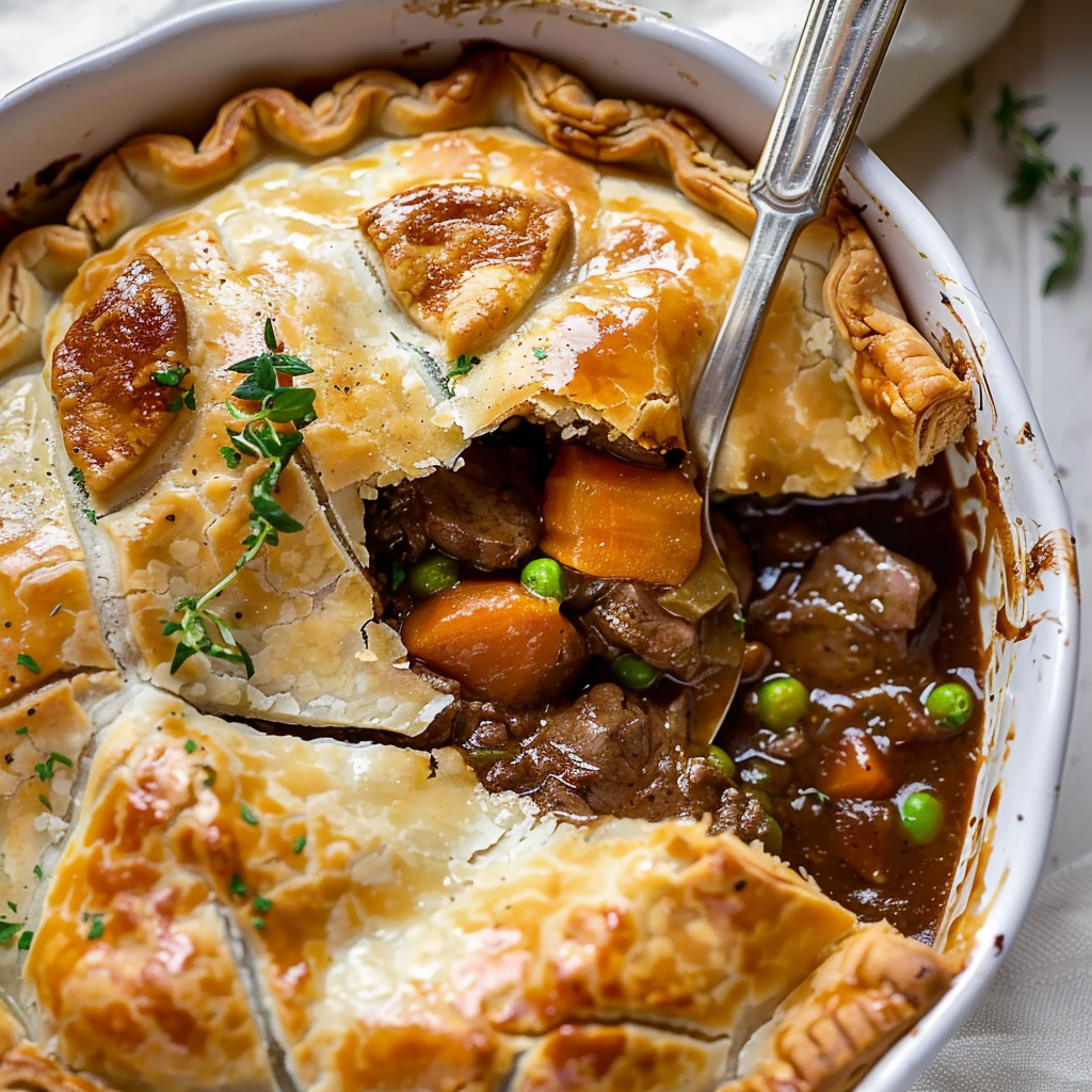 Recipe preparation for Rustic Beef Pot Pie with Root Vegetables