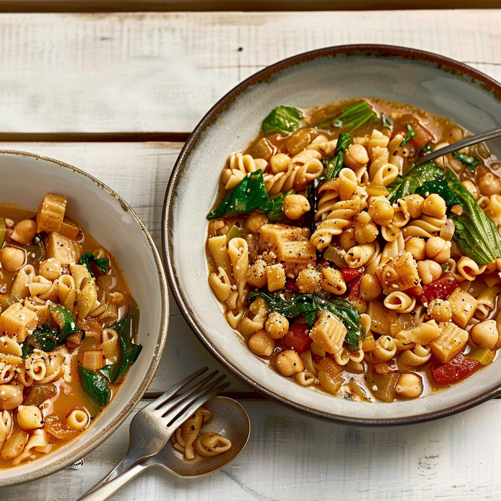 Recipe preparation for One-Pot Pasta e Ceci (Pasta & Chickpeas)