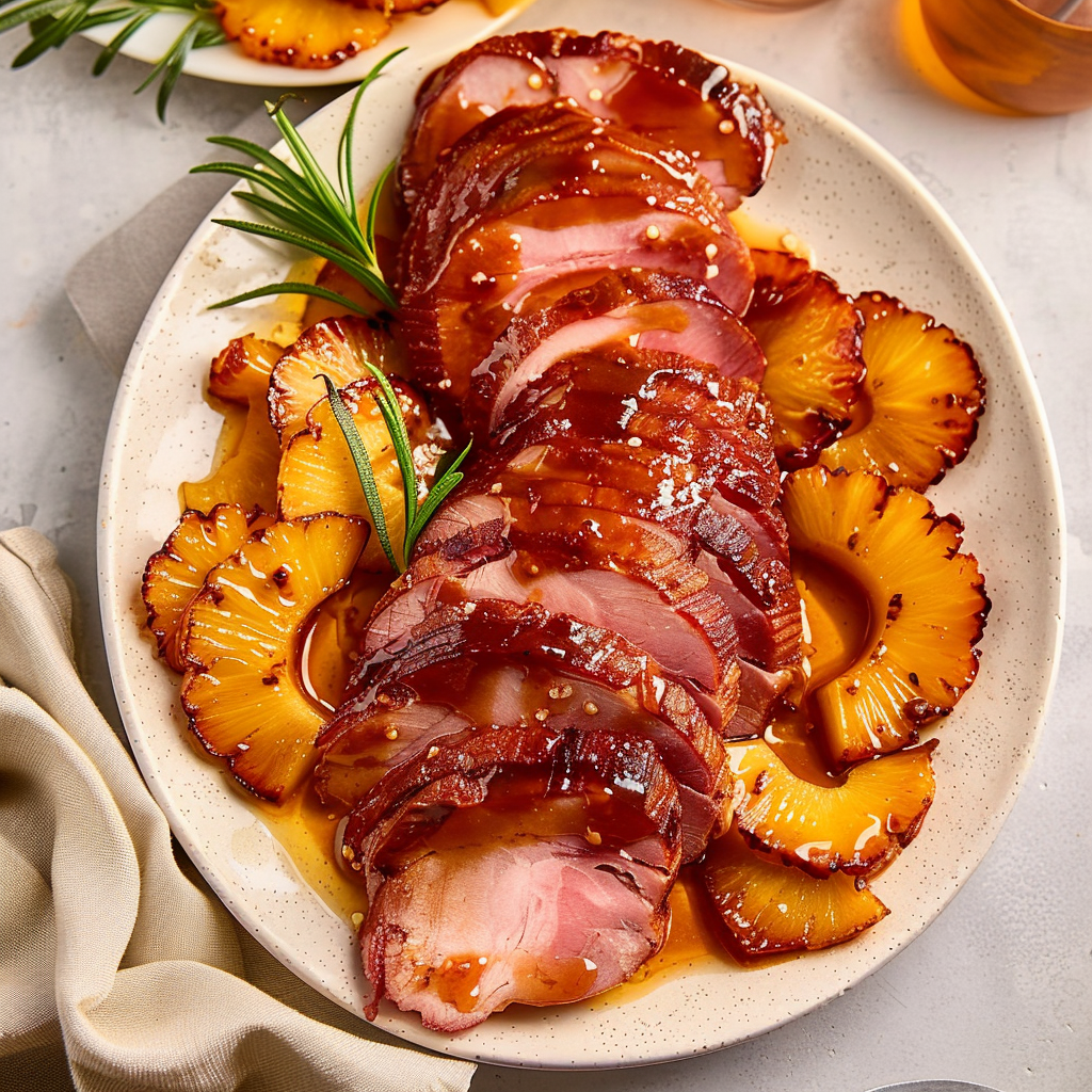 Recipe preparation for Honey-Glazed Christmas Ham with Mustard & Pineapple
