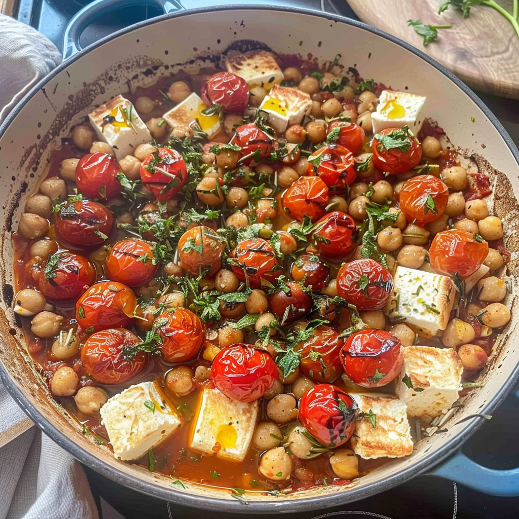 Recipe preparation for Baked Feta Chickpeas
