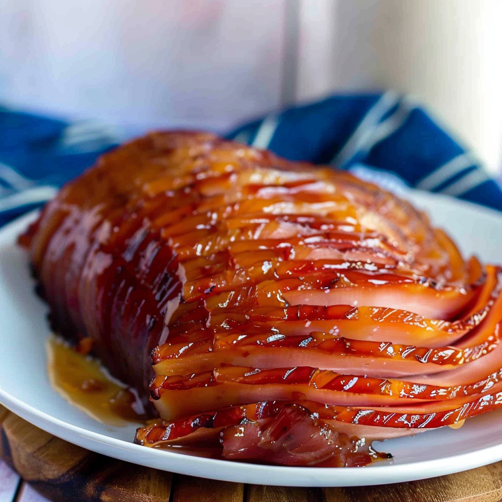 Recipe preparation for Maple-Glazed Spiral Ham with Brown Sugar & Mustard