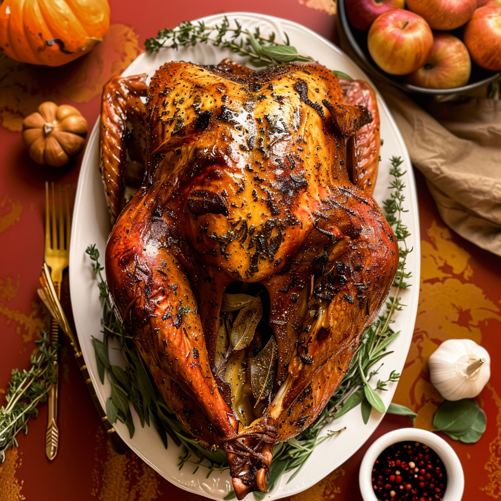 Recipe preparation for Herb-Roasted Turkey with Lemon & Garlic Butter