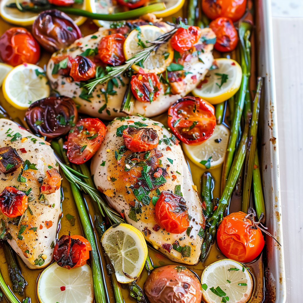 Recipe preparation for Sheet-Pan Lemon-Herb Chicken & Veggies