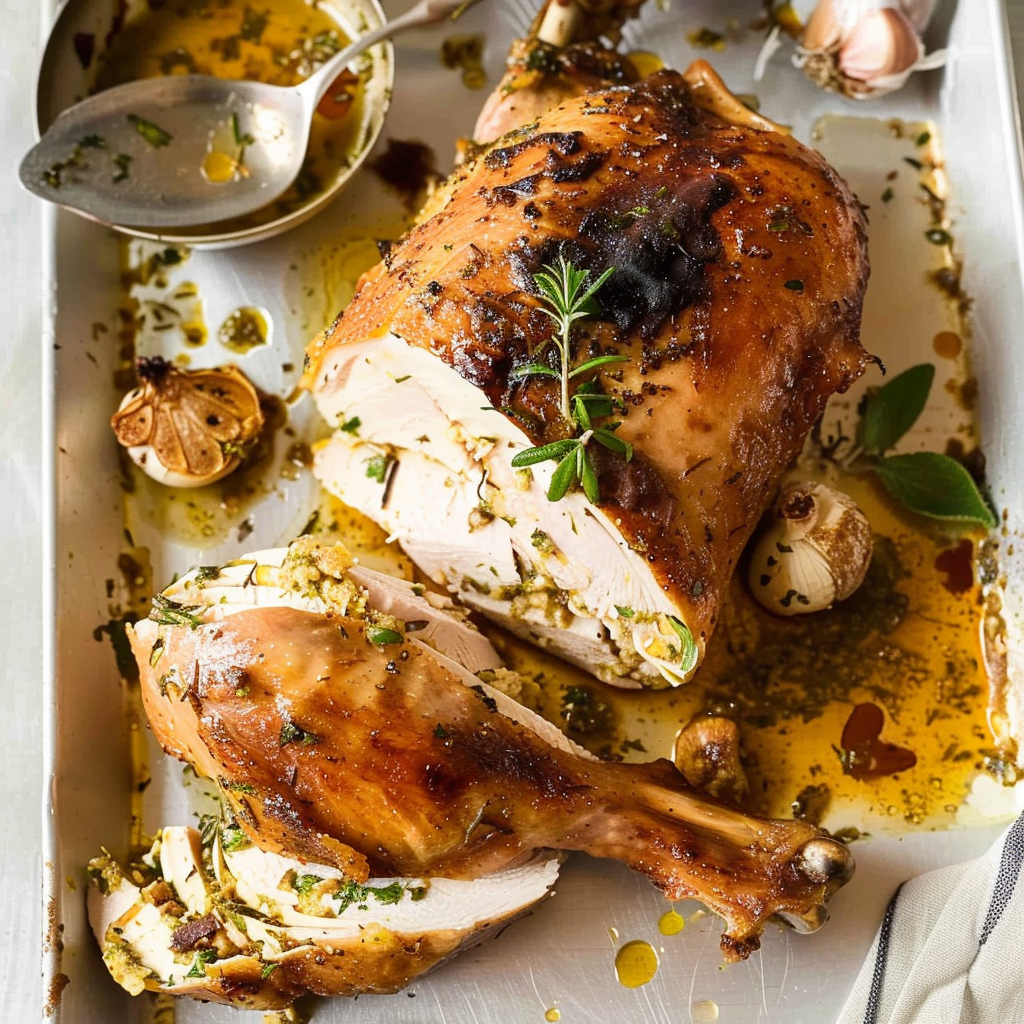 Recipe preparation for Garlic & Herb Butter Roast Turkey Legs