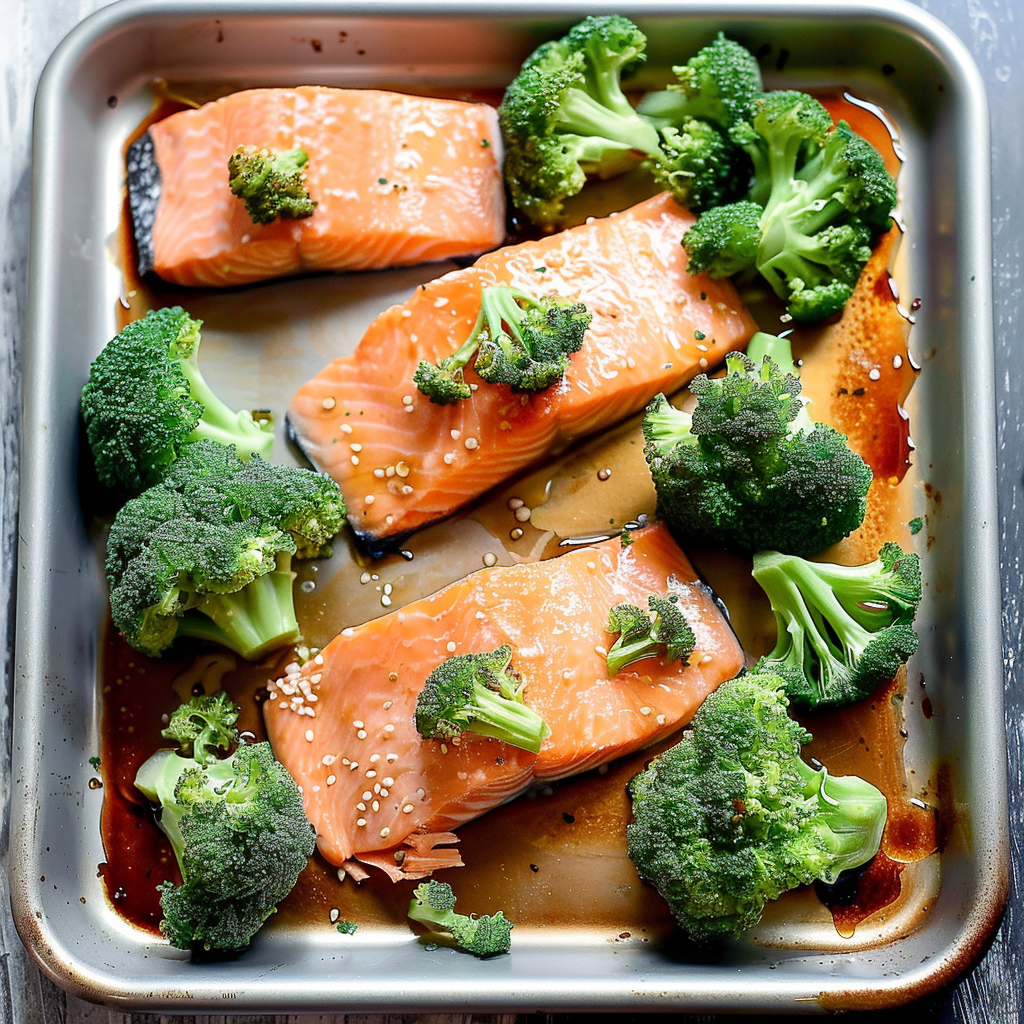 Recipe preparation for Sheet-Pan Teriyaki Salmon & Broccoli