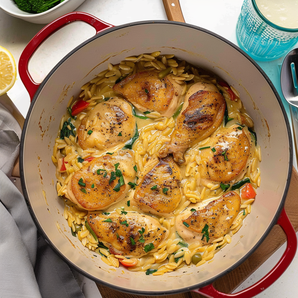 Recipe preparation for One-Pot Lemon Orzo Chicken