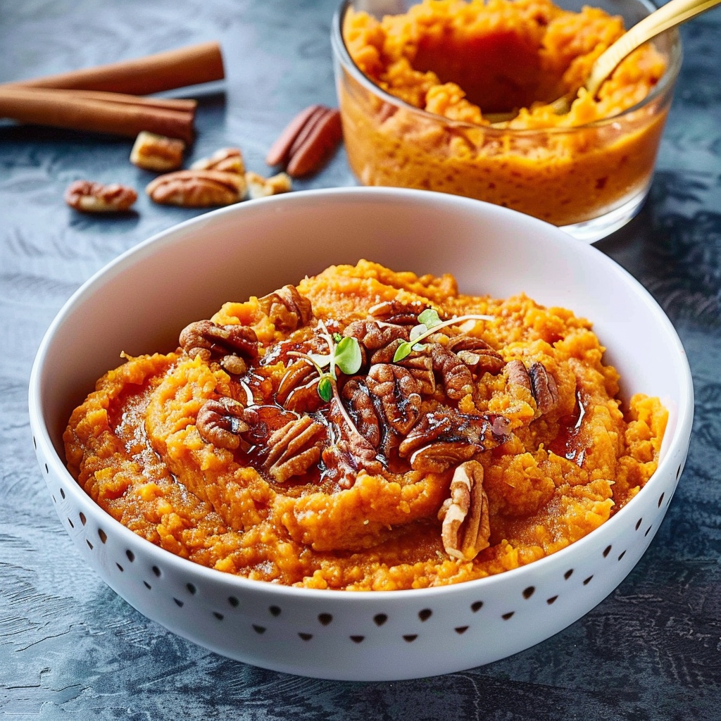 Recipe preparation for Maple & Pecan Sweet Potato Mash