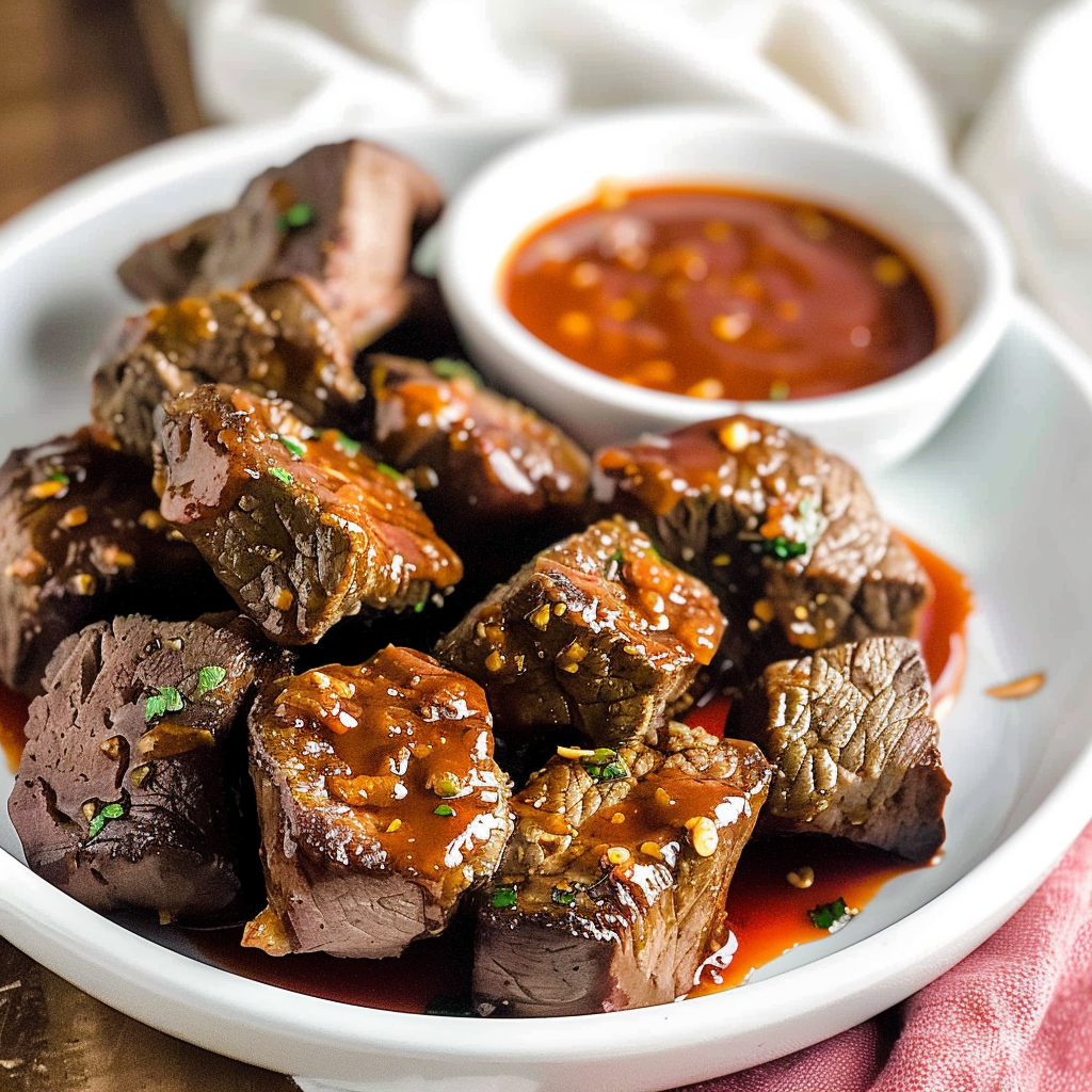 Recipe preparation for Spicy Sriracha Butter Steak Bites