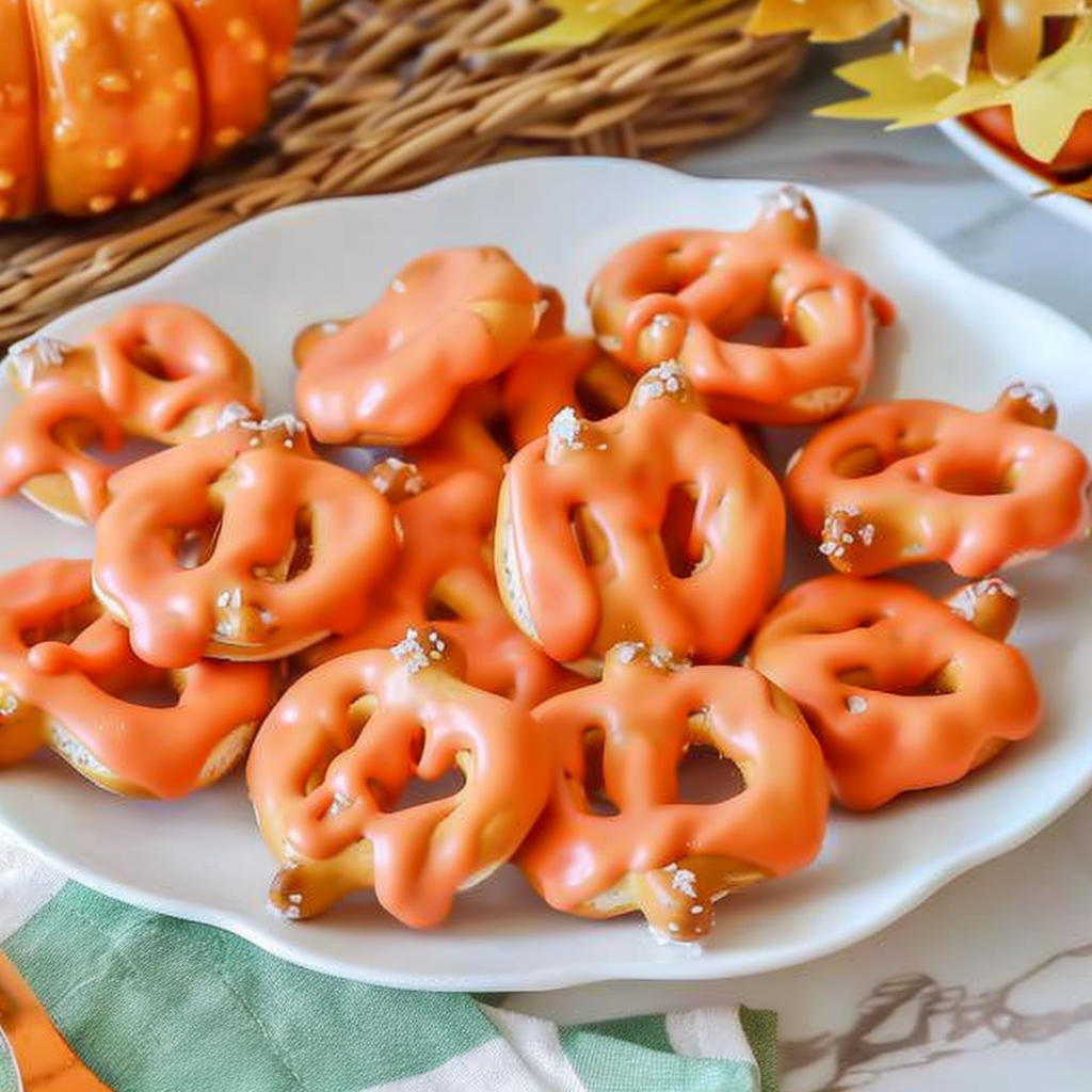 Recipe preparation for Mini Pretzel Pumpkins