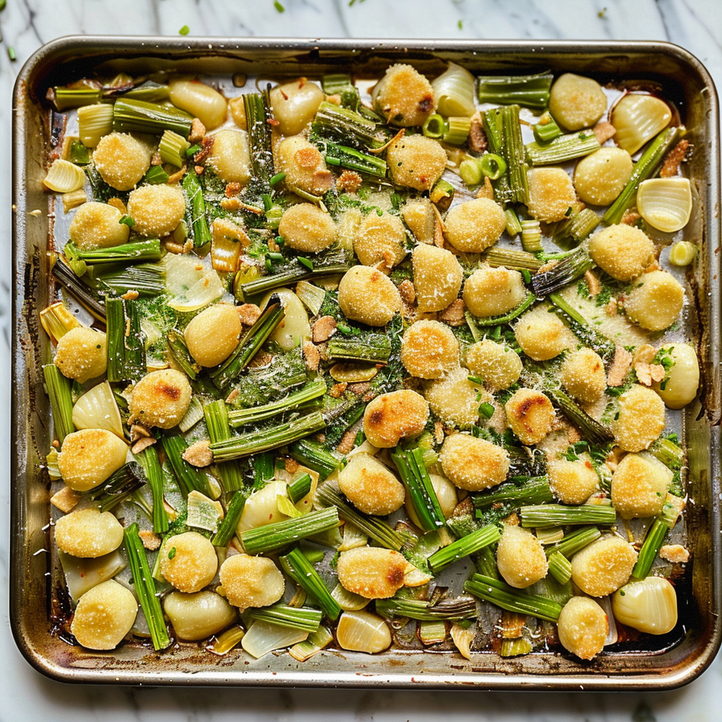 Recipe preparation for Sheet-Pan Gnocchi with Leeks