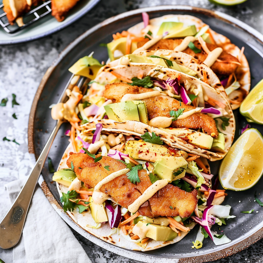 Recipe preparation for Air Fryer Crispy Fish Tacos with Slaw