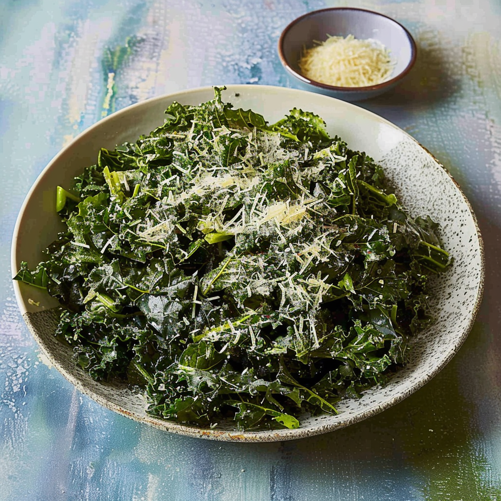 Recipe preparation for Cacio e Pepe Kale Salad