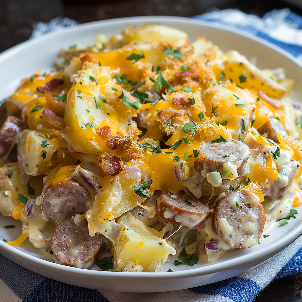 Recipe preparation for Slow Cooker Cheesy Potato Sausage Casserole