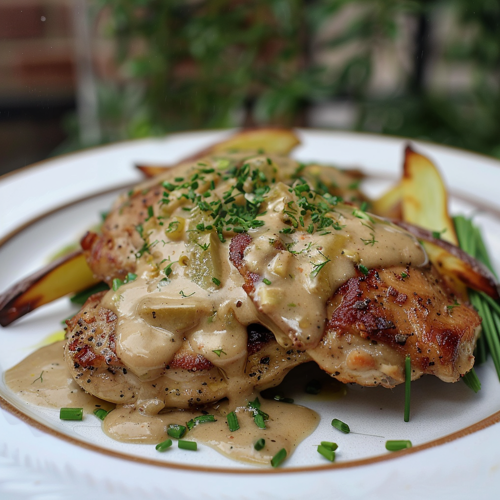 Recipe preparation for Ina Garten’s Chicken Thighs with Creamy Mustard Sauce