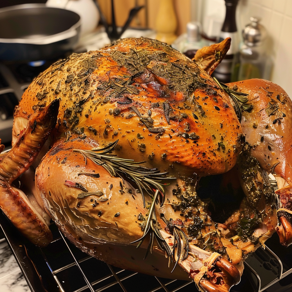 Recipe preparation for Dry-brined turkey with butter herb rub
