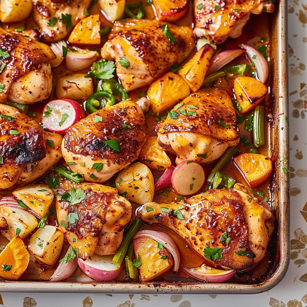 Recipe preparation for Sheet-Pan Hot Honey Chicken with Veggies