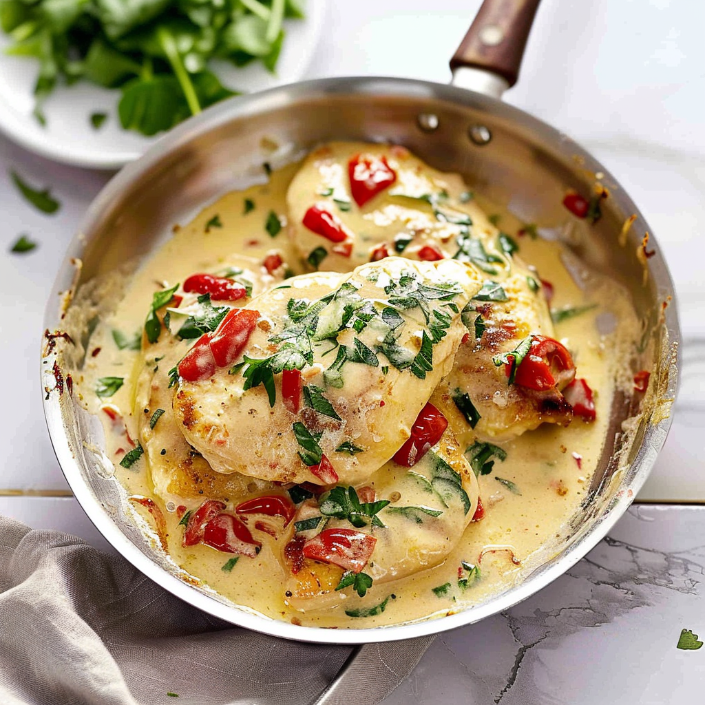 Recipe preparation for Creamy Tuscan Chicken