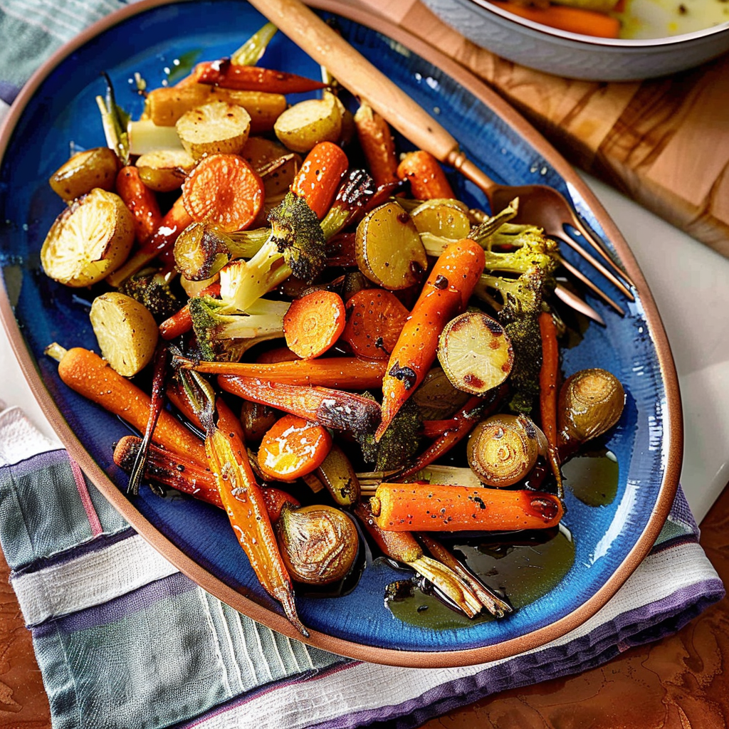 Recipe preparation for Maple Mustard Roasted Vegetables