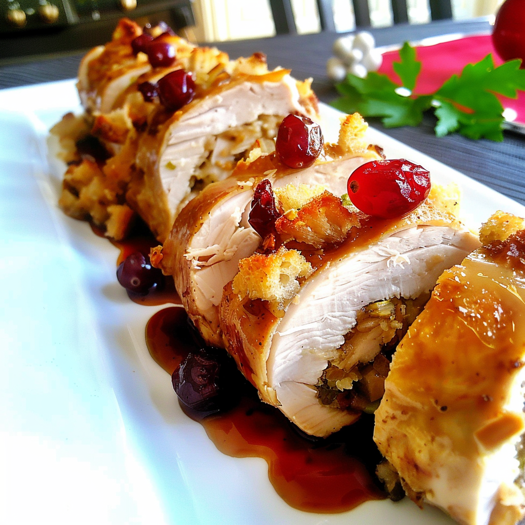 Recipe preparation for Turkey Roll-Ups with Stuffing and Cranberry