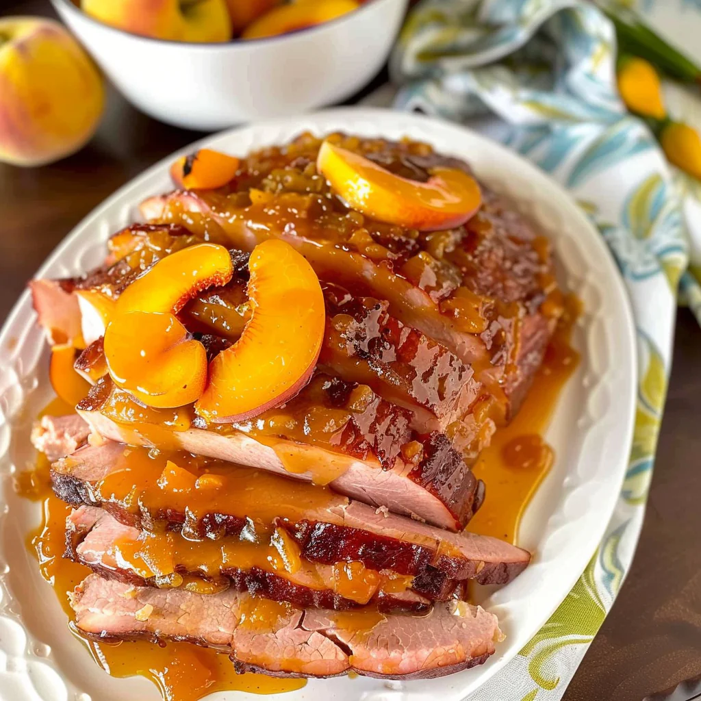 Recipe preparation for Bourbon Peach Glazed Ham