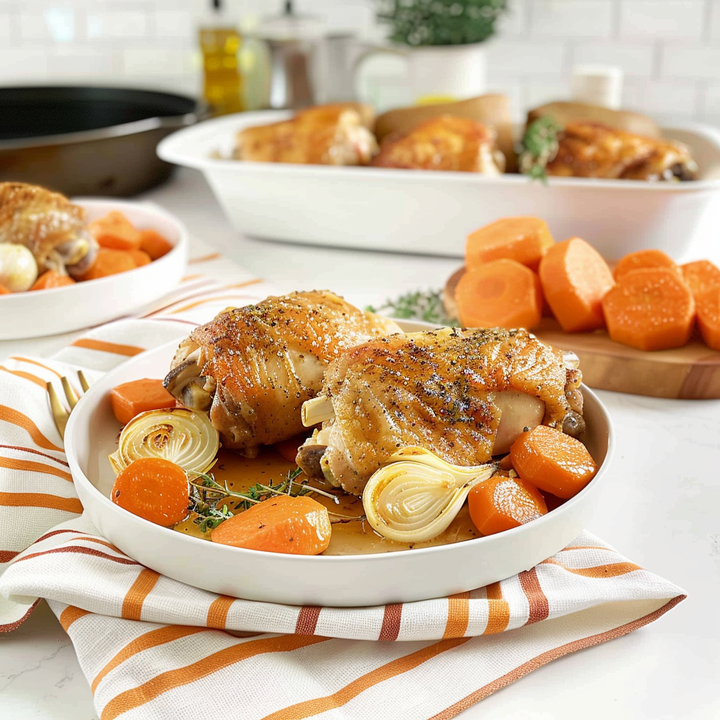 Recipe preparation for One-Pan Roasted Turkey Thighs with Carrots & Onions