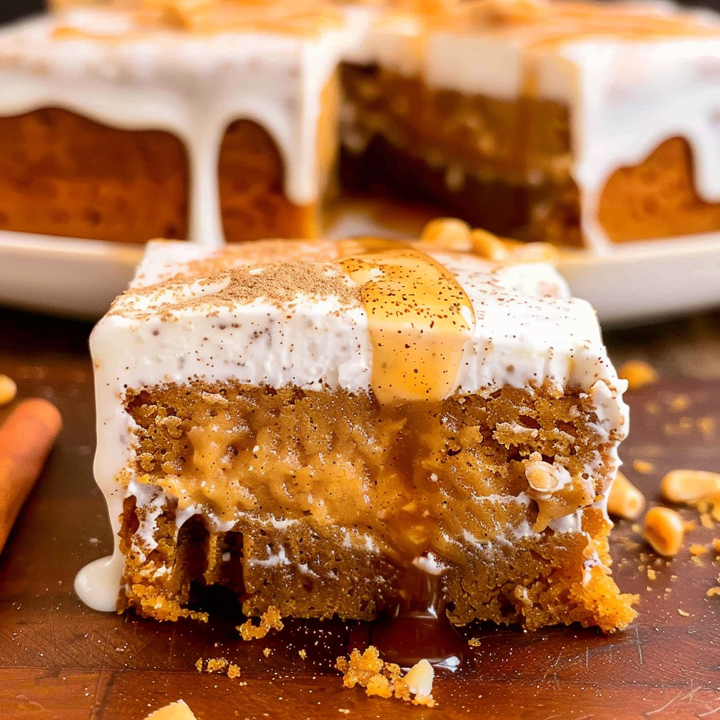 Recipe preparation for Pumpkin Spice Poke Cake