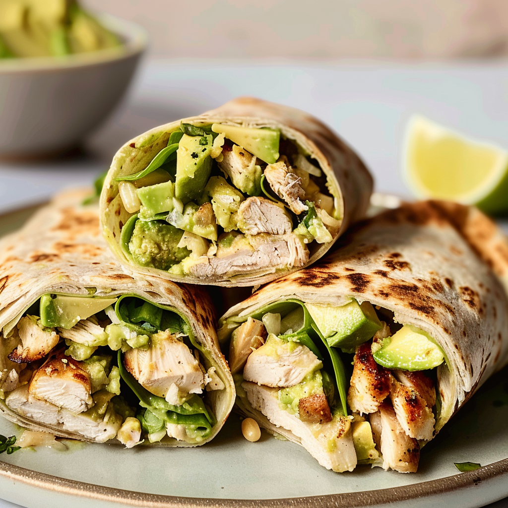 Recipe preparation for Easy Lunch Chicken Avocado Wrap