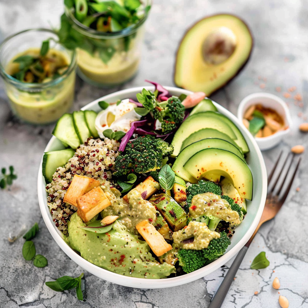Recipe preparation for Healthy Lunch Buddha Bowl with Quinoa & Veggies