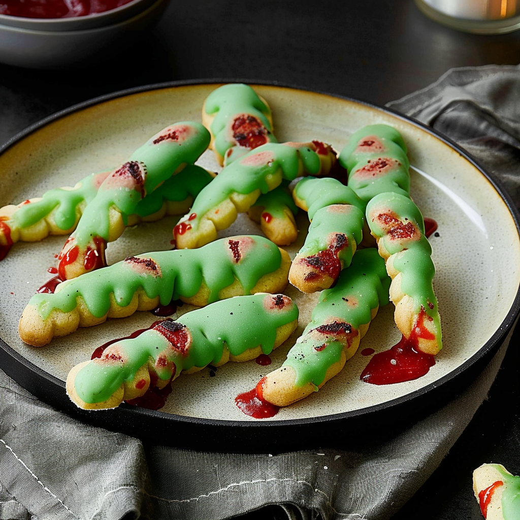 Recipe preparation for Halloween Dessert Zombie Finger Sugar Cookies