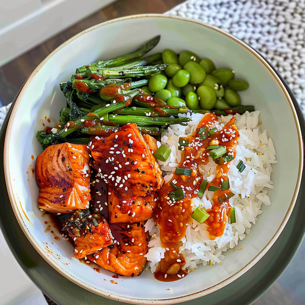 Recipe preparation for Gochujang Salmon Bowl