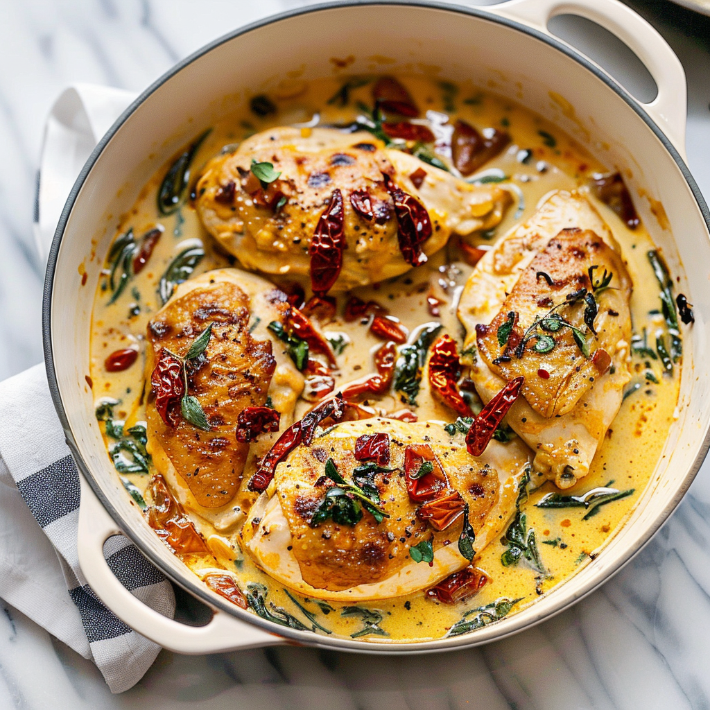 Recipe preparation for Creamy Tuscan Chicken