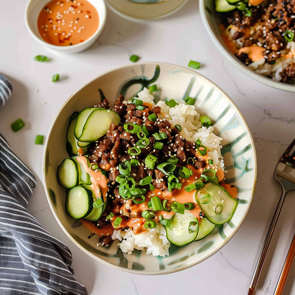 Recipe preparation for Korean Ground Beef Bowl