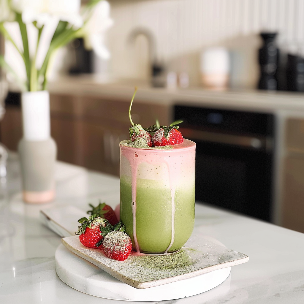 Recipe preparation for Strawberry Matcha Latte