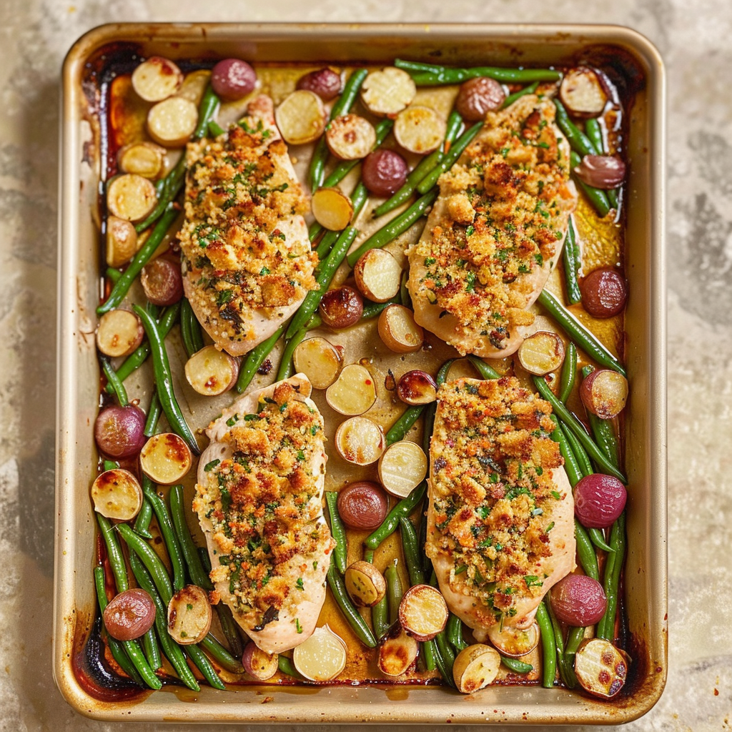 Recipe preparation for Parmesan-Crusted Chicken Sheet Pan