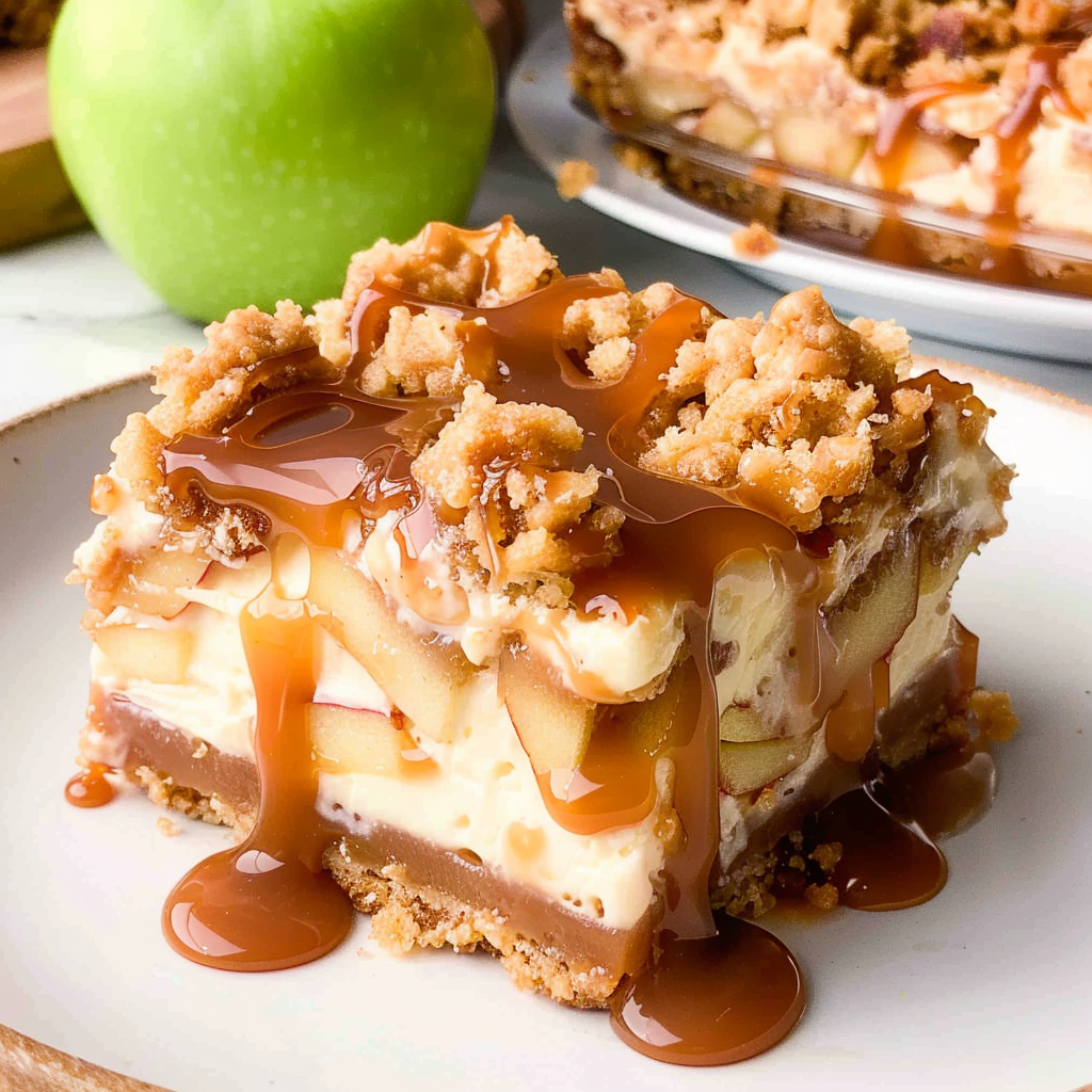 Recipe preparation for Caramel Apple Cheesecake Bars